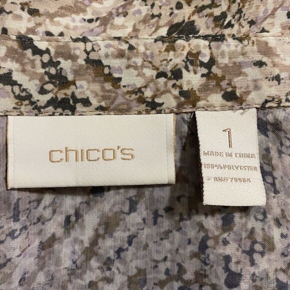 Sheer Chiffon Animal Print Button Up Blouse Elastic Waist Flowy Casual Office - Picture 8 of 11